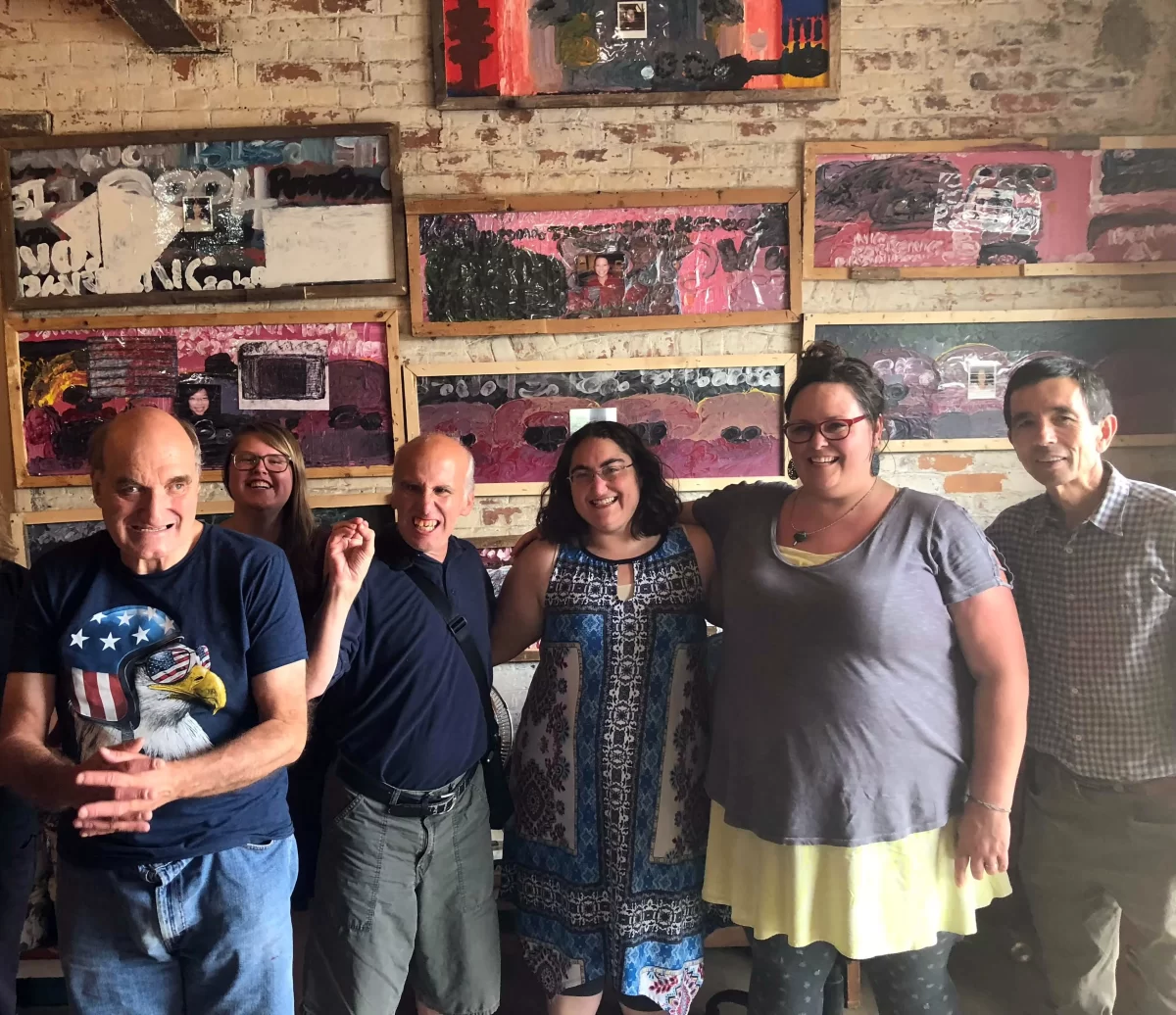Angie and ViK with Larry Bissonnette, Mark Utter and Pascal Cheng at Larry's art studio in Burlington, VT